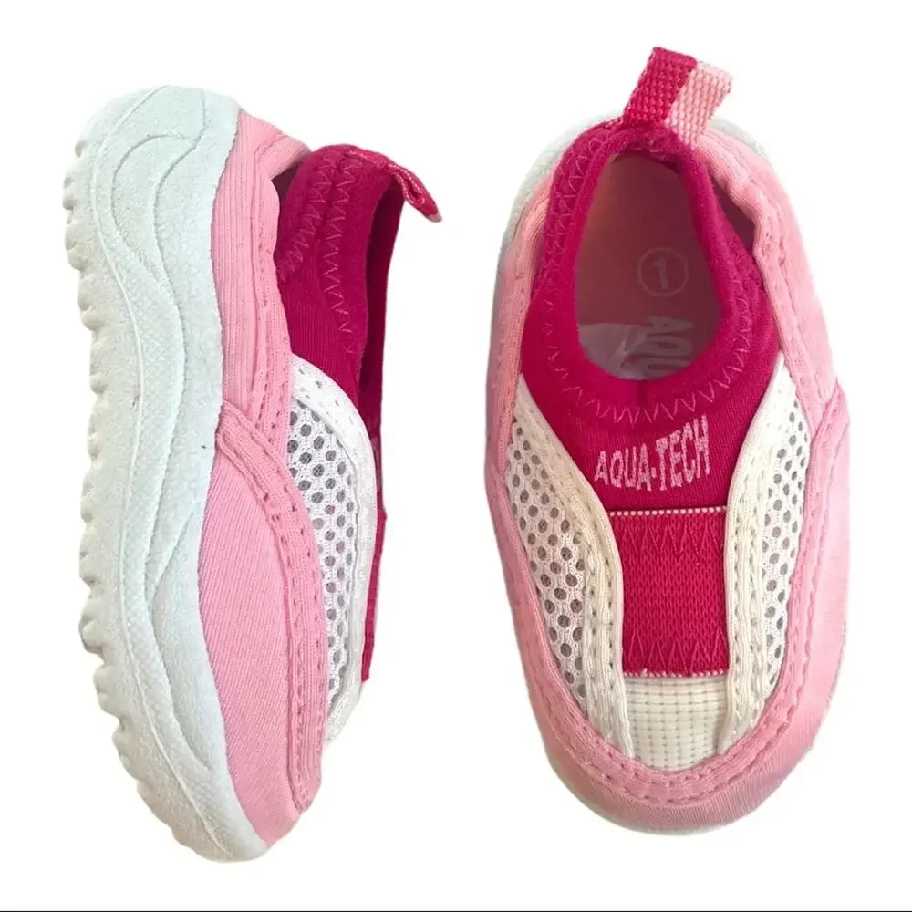 Baby Water Shoes Aqua Tech Pink White Mesh Infant Beach Pool Size 1